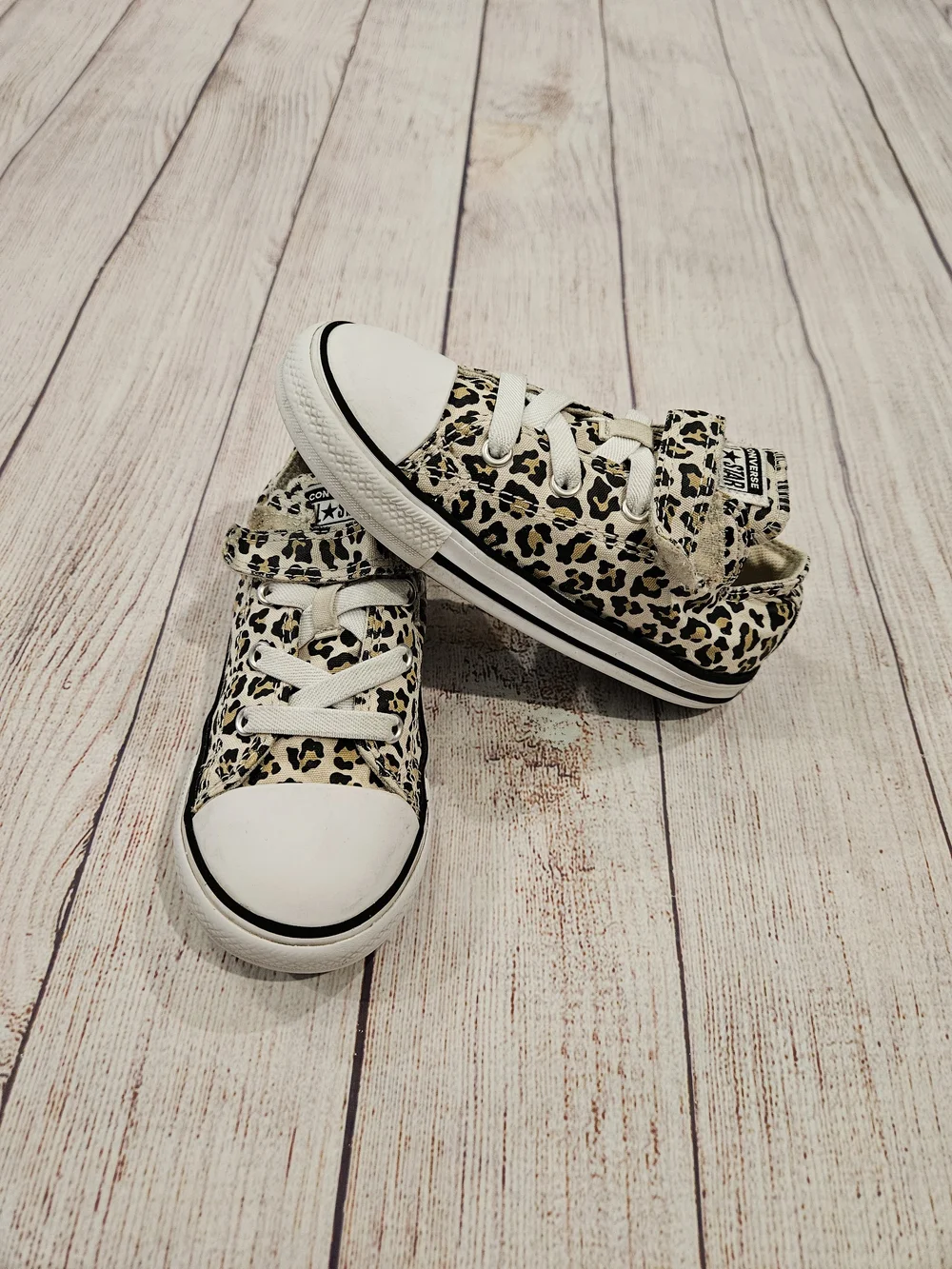 Converse Kids Leopard Print Sneakers - White/Tan/Black